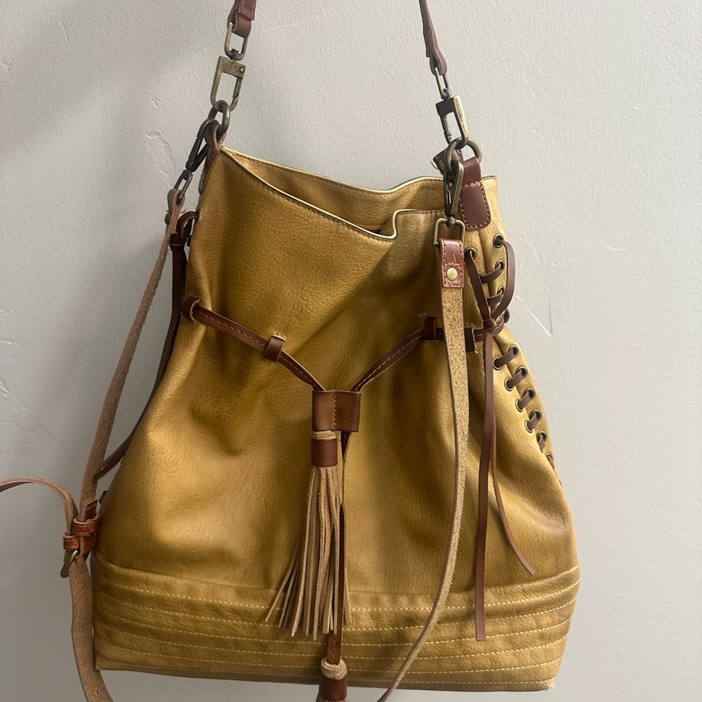 Free People Mustard Leather Shoulder Bag